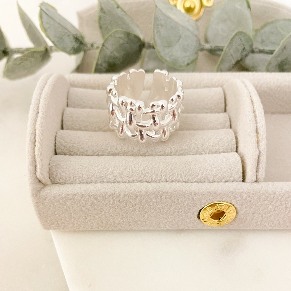925 Sterling Silver Chunky Bold Statement Ring Thick Wide Ring Woven Ring Band - Picture 5 of 9